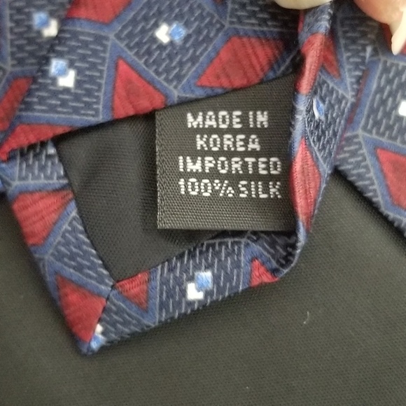 Geoffrey Beene Silk Tie Geometric Blue Red - Picture 7 of 7